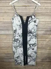 Charlotte Russe Large NWT Dress Stretchy Marble Block Print Plunge Y2K Black