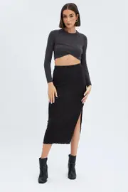 Black Maxi Skirt Side Slit - Size XS, Women's Maxi Skirt