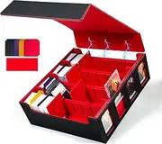 SYAMEET PU Leather Card Deck Case with Display Windows,Trading Card Storage Box, 3000+ MTG Deck Box,Magnetic Closure, 20 Dividers&4Pcs Supporters, Slot Support for Magic Game Cards.