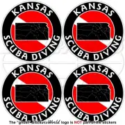 KANSAS SCUBA DIVING Flag-Map Shape USA Circular Vinyl Stickers, Decals 50mm x4