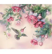 Dimensions Hummingbird & Fuchsias Stamped Cross Stitch Kit-14"X12" New
