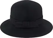 [Concept One] Christian Siriano New York Cloche, Women's Vintage Wool Felt Bowler Hat with Fabric Knot Band