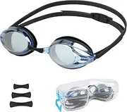ZCOINS Anti-Fog Swimming Goggles with Replaceable Nose Bridge for Adult Men Women, No Leak Clear Wide Vision Swim Goggles for Men Women Water Pool, Blue