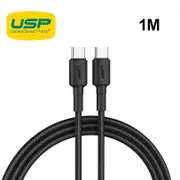 USP BoostUp Braided USB-C to USB-C Cable (1M) Black -3A Fast Safe Charge,Strong Durable,Samsung Galaxy,Apple iPhone,iPad,MacBook,Google,OPPO,Nokia 6972890207064