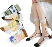 [Yomutiur] Womens Sheer Socks, Summer Transparent Thin Mesh Lace Elastic Jacquard Crystal Glass Silk Sheer Socks