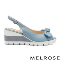在飛比找AS女鞋優惠-MELROSE 氣質時尚蝴蝶結羊皮魚口後繫帶楔型高跟鞋－藍
