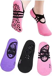 [COLLBATH] Slipper Socks for Women Silicone Socks Yoga Socks for Women Features Socks for Women Yoga Socks with Grips for Women Woman Socks Black Bandage Socks Fitness Socks Dance Socks Major