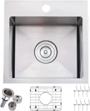 15X15 Inch Bar Sink Drop In, Kitchen Sink Topmount Stainless Steel Square Small