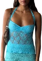 [Juakoso] Women Y2K Lace Trim Cami Top LowCut Spaghetti Strap Camisoles Square Neck Backless Cami Crop Tops Going Out Tank Top