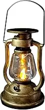 Vintage Lantern Flame Light Antique Copper Hangings, Rechargeable 300mAh Camping Flickering Lanterns, Solar Retro Indoor Decorative Lights for Home Emergency Hiking B/