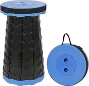 Collapsible Telescoping Portable Stool for Adults, Upgraded Camping Folding Stool with Carrying Straps, Adjustable Height for Camping Fishing Hiking BBQ, Load Capacity 400 lbs (Blue-Black)