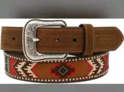NWT ARIAT Men's Belt Embroidered Inlay Round Conchos 32 Brown