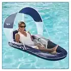 Inflatable Pool Lounge Floating Lounger with Canopy Drink Holder Pool Chair Seat