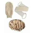 Linen Exfoliating Shower Bath Gloves+Linen Back Scrubbers+ Bathing Hat