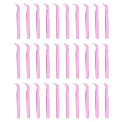 30 Pack Plastic Tweezers for Crafts, 4.5" Bent Tweezers Bulk(Purple)