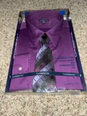 Men's Croft & Barrow Purple Dress Shirt w Handcafted Tie - Size 17.5-18 XLarge