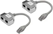 DIGITUS DN-93904 - Network Cable Adapter Ca 5e - 2 Pieces / 1 Pair - 2 Signals Over 1 Cable - Cat5e LAN Splitter - Ethernet RJ45 Adapter - Compatible with PoE Mode A - Silver