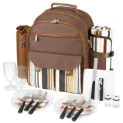 22L Insulated Picnic Basket Leak Proof Picnic Backpack for 2, Brown Camping