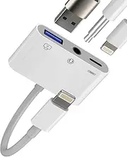 Lightning to USB Adapter 3.5 mm Headphone Jack Splitter (3-in-1) OTG 3.0 for iPhone 14 13 Pro for Apple MFi Certified Charge Connection Audio Aux Charging Cable Headphone Jack Connector for iPad