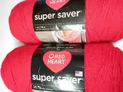 Red Heart Super Saver Yarn-Lot of 2 Skeins-Cherry Red-Each Skein 364 Yards