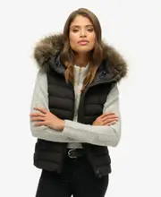 Fuji Faux Fur Hooded Gilet | Black