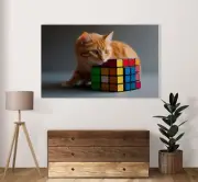Orange Cat Watching Rubiks Cube Poster Set Of 1 Image Home Decor Orange Cat