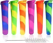 Silicone Ice Pop Molds Attached Lid BPA Free Multicolored Ice Popsicle Molds Durable Reusable Set of 6pcs The Brush Free of Charge (Multi Color)
