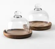 4 Inch Cake Stand Cake Plate Server Platter with Dome Acaciawood and Shaterproof