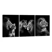 3 Panels Lion Canvas Wall Art Lion and Lioness Posters Prints Black and White...