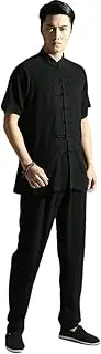 [JSJTAMUS] Kung Fu Short Sleeve Uniforms Chinese Traditional Martial Arts Suit Tang Suit Men Wing Chun Tai Chi Training Cloths