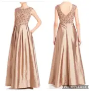 Aidan Mattox Bronz Beaded Bodice Top Taffeta Skirt Formal Gown Dress