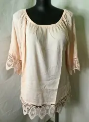 AUTOGRAPH PEACH PINK "LACE TRIM" 3/4 SLEEVE PEASANT TOP SZ 26-NEW REDUCED $