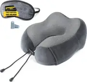 Tech Memory Foam Travel Neck Pillow with Blackout Sleep Mask and Ear Plugs - Gre