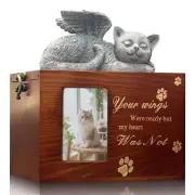 Solid Wood Pet Urn for Cat Ashes Box with Picture Black Funeral Cremation Box...