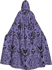 Horror Pattern On Purple Background Print Elegant Hooded Cloak For Women Men For Cosplay Carnival Parties Masquerade Events, Black