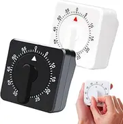 Pack of 2 Mechanical Egg Timers, Kitchen Timer, Mechanical 60 Minutes Kitchen Alarm Clock with Loud, Kitchen Clock Timer for Cooking for Cooking, Sports, Learning (White + Black)