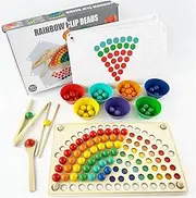 ZUNIPLEX Montessori Toys 3 4 5 Year Old,Colour Sorting Game,Learning & Education Toy,Color Recognition,Chopsticks Clip Rainbow Beads Hands Brain Training, Fine Motor Skill Toys for Girls Boys
