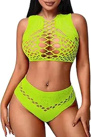 [Avidlove] Womens Fishnet Lingerie for Women Sexy Two Piece Lingerie Set Stripper Outfit