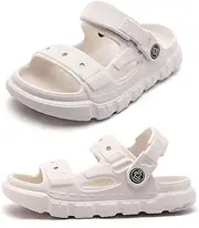 [LONSOEN] Kids' EVA Slide Sandals Non-Slip Toddler Clog Sandals Shoes for Boys & Girls Summer Beach Pool Slipper Children Water Shoes with Adjustable Back Strap, 028 White, 8 Toddler