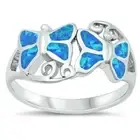 Butterflies Ring Sterling Silver 925 Blue Lab Opal Face Height 10 mm Size 10