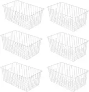 Farmhouse Freezer Wire Basket Organizer 16In Storage Bin Large with Handles 6Set