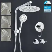 WELS 9" Rain Shower Head Set Gooseneck 2 in 1 Wall Arm Handheld Shower Mixer Tap