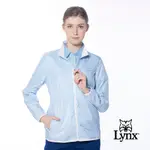 【LYNX GOLF】女款滿版高爾夫球LYNX字樣印花隱形拉鍊口袋長袖外套-淺藍色