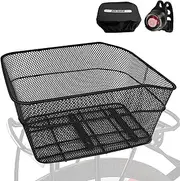 Bike Basket Rear, Rainproof Cover, Bicycle Cargo Rack Storage Basket with Waterproof Cover, Bike Rack Basket for Pet, Black