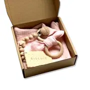 Baby Gift Set / Wooden Pacifier Clip / Wooden Teether / Cotton Bib