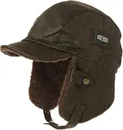 [Comhats] Warm Trapper Hat for Men Faux Leather Bomber Hat Unisex Aviator Hat Fur Hat Adult Men, 88115_Coffee Brown, Small