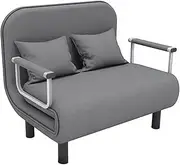 Sofa Bed Chair 3-in-1 Single Convertible Adjustable Folding 5 Position Sleeper Chair Beds with Back,Linen Fabric Steel Base for Small Space/Apartments (Gray 80CM)
