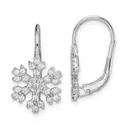 Sterling Silver Rhodium-Plated Cz Snowflake Leverback Earrings