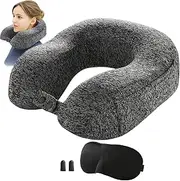 fond + found Travel Pillow, Memory Foam Neck Pillow for Travel, Camping, Office, Home, Earplugs Standard Airplane Pillow Cooling Travel Head Support Pillow