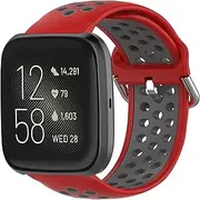 Pakintu Breathable Flexible Soft Silicone Watch Bands Compatible with Fitbit Versa/Versa 2/Versa Lite/Versa SE,Quick Release Sport Replacement Strap for Women Men(Red/Grey)
